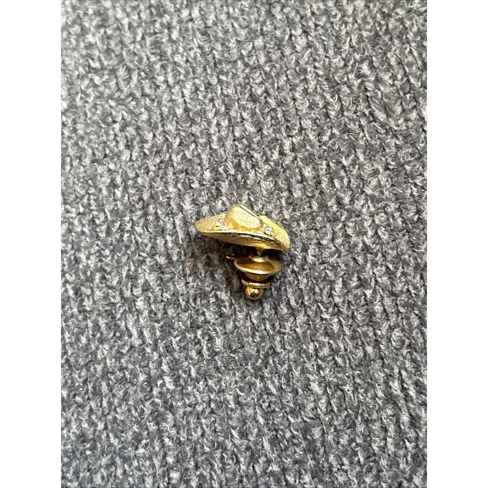 VTG Western Cowboy Hat Clear Rhinestones Gold Tone Lapel‎ Pin Tie Tack